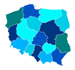 POLAND MAP WITH ADMINISTRATIVE DIVISIONS AND PROVINCES