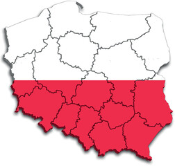POLAND MAP WITH ADMINISTRATIVE DIVISIONS AND PROVINCES WITH FLAG