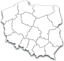 POLAND MAP WITH ADMINISTRATIVE DIVISIONS AND PROVINCES