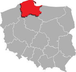 POMERANIAN PROVINCE of POLAND 3d isometric map WITH ADMINISTRATIVE DIVISIONS
