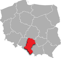 Fototapeta premium SILESIAN PROVINCE of POLAND 3d isometric map WITH ADMINISTRATIVE DIVISIONS