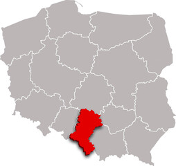 Obraz premium SILESIAN PROVINCE of POLAND 3d isometric map WITH ADMINISTRATIVE DIVISIONS