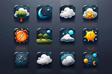 Creative Weather Icons Depicting Various Atmospheric Conditions in Artistic Style