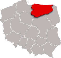 WARMIAN MASURIAN PROVINCE of POLAND 3d isometric map WITH ADMINISTRATIVE DIVISIONS