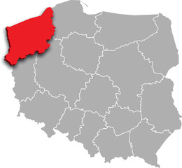 WEST POMERANIAN PROVINCE of POLAND 3d isometric map WITH ADMINISTRATIVE DIVISIONS