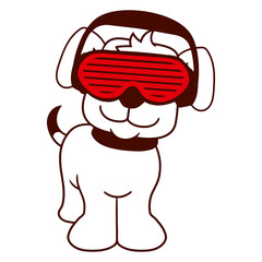 Music Party DJ Dogs Lover Cute Dog Pet Owner Happy Friendly Sunglasses Headphone Animal Fun Comic Cartoon Funny Techno Sound Dance Fun Time Deejay Love Cool Loud Club Disco Festival Concert Partying