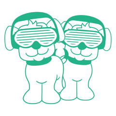 Music Party DJ Dogs Cute Friends Team Dog Crew Duo Pets Sunglasses Headphone 2 Animals Comic Cartoon Funny Techno Sound Dance Fun Time Deejay Love Cool Loud Club Disco Festival Concert Partying Lover
