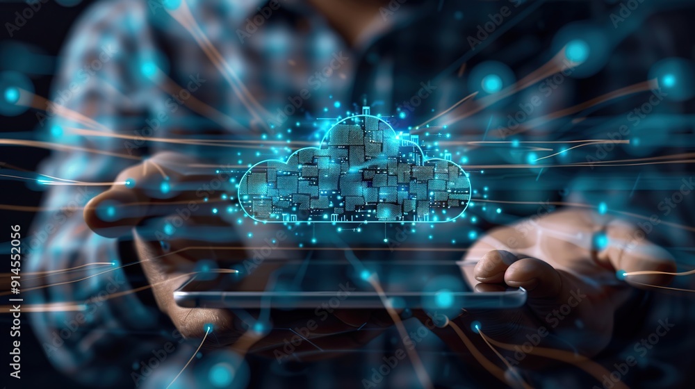 Poster cloud computing concept, digital network, data storage