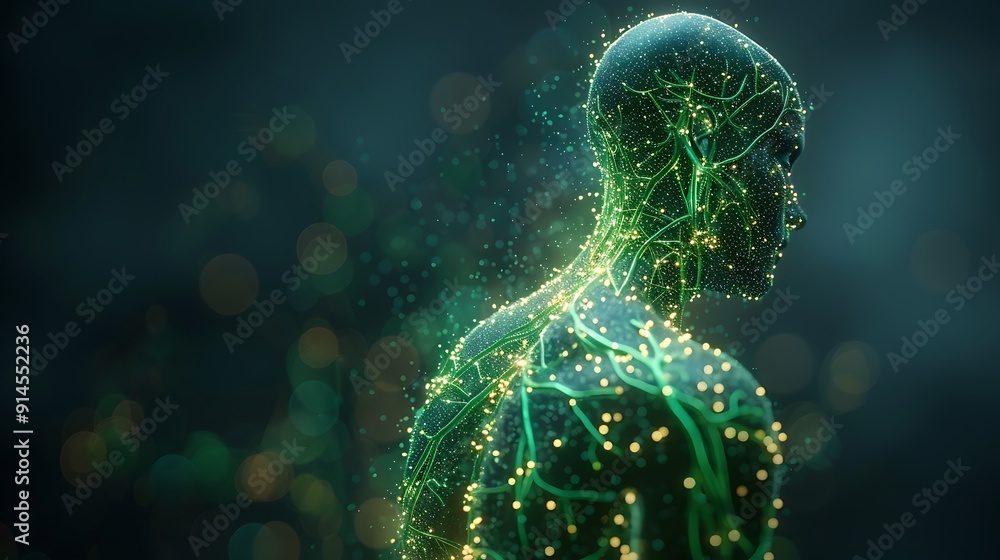 Poster 3d rendering of human lymphatic system focusing on the detailed pathways of lymphatic vessels nodes 