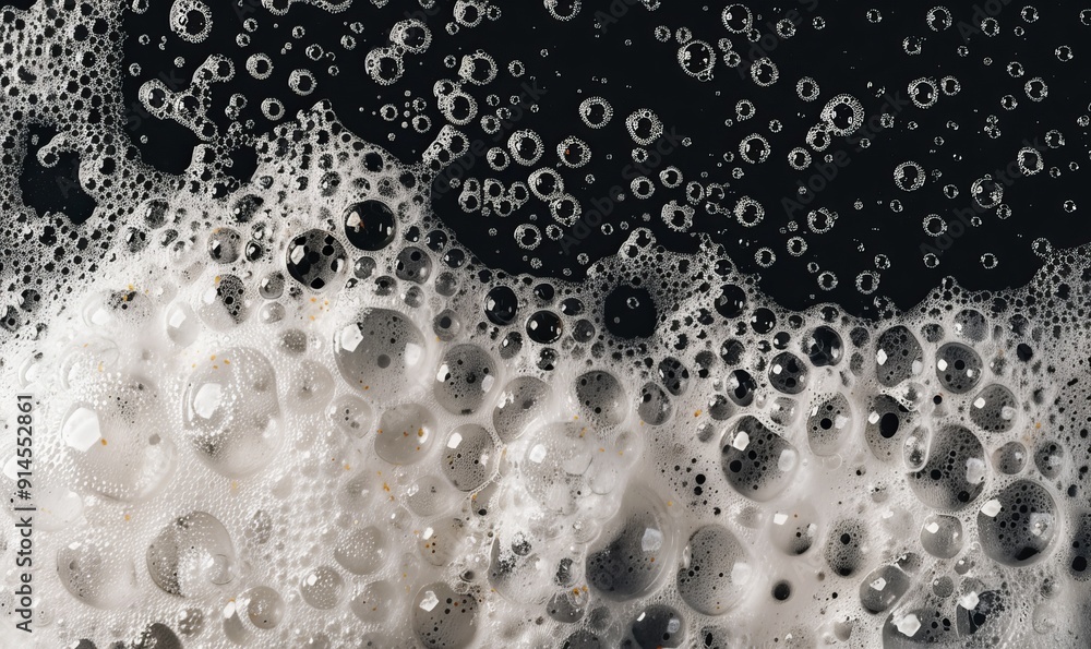 Poster top view of soap foam bubbles creating an abstract texture against a dark background, perfect for a 