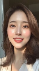 A woman with long brown hair and a white shirt