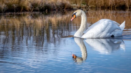 Fototapeta premium a single one swan float in lake