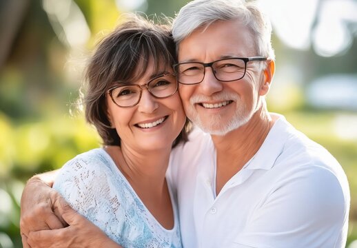 A man and woman wearing glasses smiling at the camera