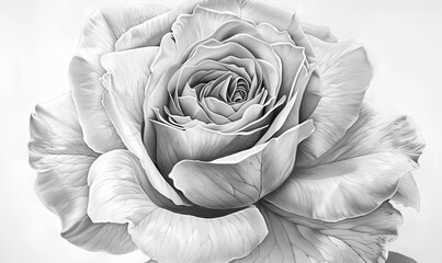 Detailed pencil drawing of a blooming rose, intricate floral beauty
