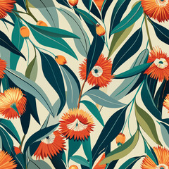 colorful australian gum blossom eucalyptus seamless pattern