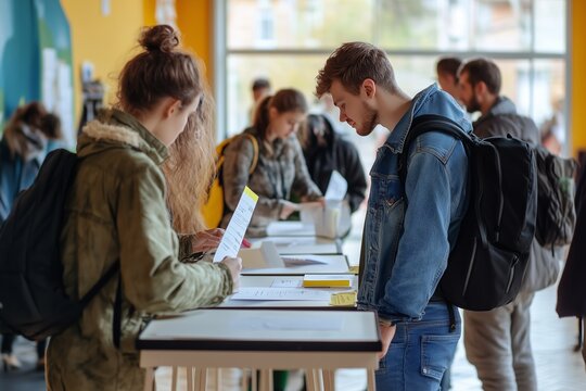 Students Engaged in Discussion and Collaboration at a University Event in Autumn
