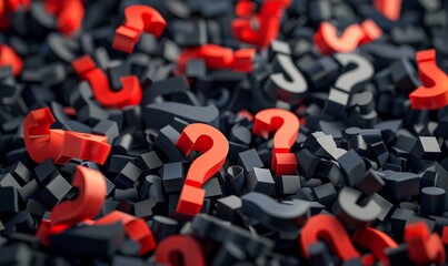Fototapeta premium Scattered question marks with space for answers through self education analysis curiosity and reasoning to achieve clarity