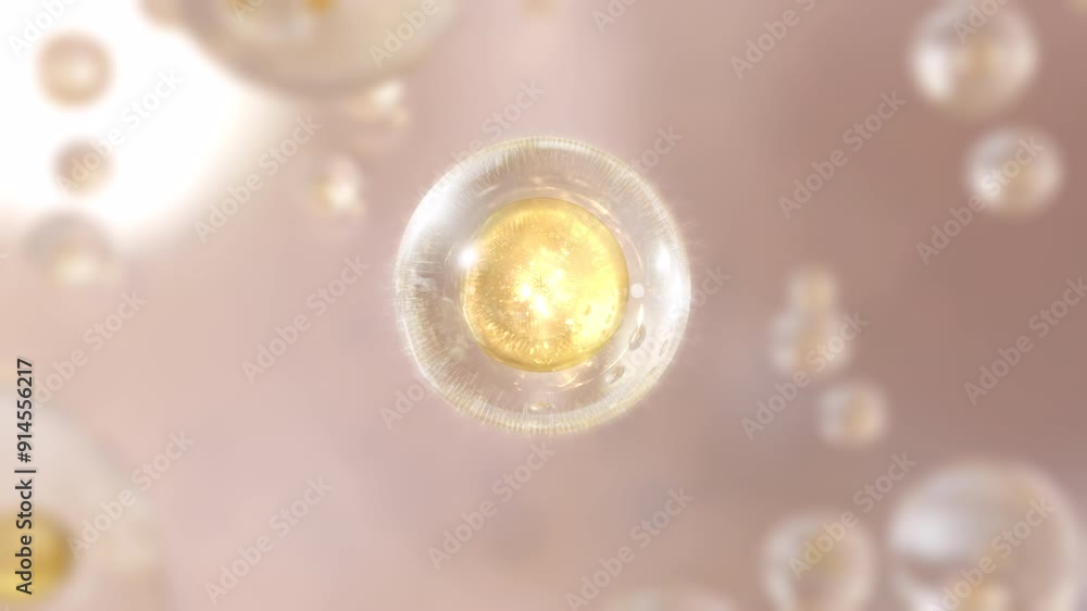 Poster 3d render animation of liquids, molecules, and bubbles flying away. a macro visual demonstrates many