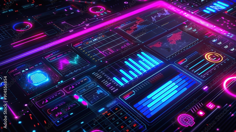 Poster futuristic interface with data visualization