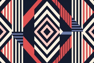 A modern flat design pattern with bold lines and geometric shapes in blue, red, and white Generative AI