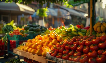 Obraz premium Shopping at the local farmer's market, organic and vibrant