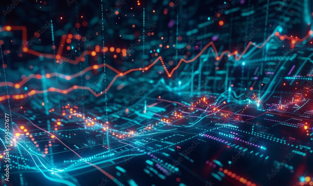 Poster complex financial chart with diverse data points and economic indicators