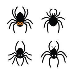 4 pcs set of spider vecor art illustration, isolated white background