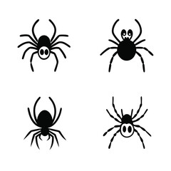 4 pcs set of spider vecor art illustration, isolated white background
