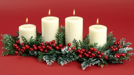 White candle glowing in an advent wreath, adding warmth and charm to the festive holiday ambiance