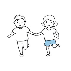 girl and boy running hand in hand vector art illustration 