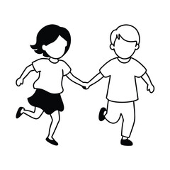 girl and boy running hand in hand vector art illustration 
