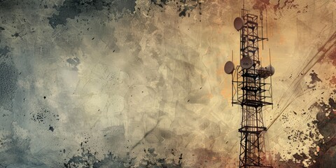 Grungy texture with a tall radio tower.