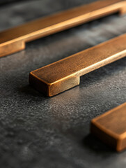 Close-up of metal handles on a textured dark surface.