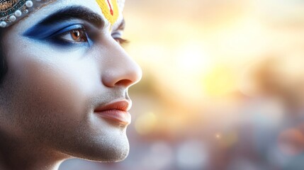 a man with a blue and yellow face paint
