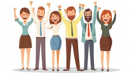 Obraz premium group of workers happy for succesfull work men and women illustration 