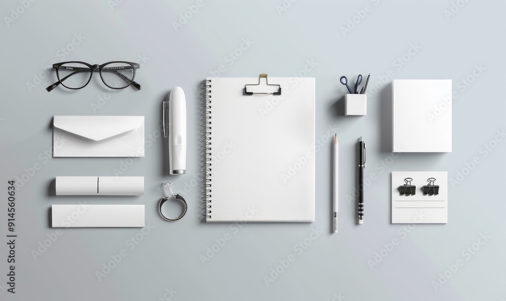Poster a mockup with movable objects and an editable background for corporate stationery sets