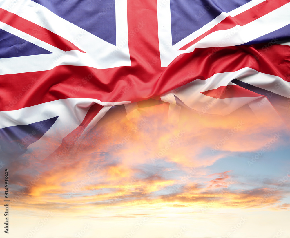 Poster Union Jack flag in bright sunny sky