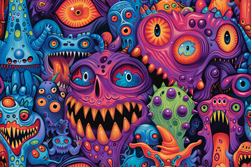 Fototapeta premium Colorful Monster Illustration with Cartoon Creatures