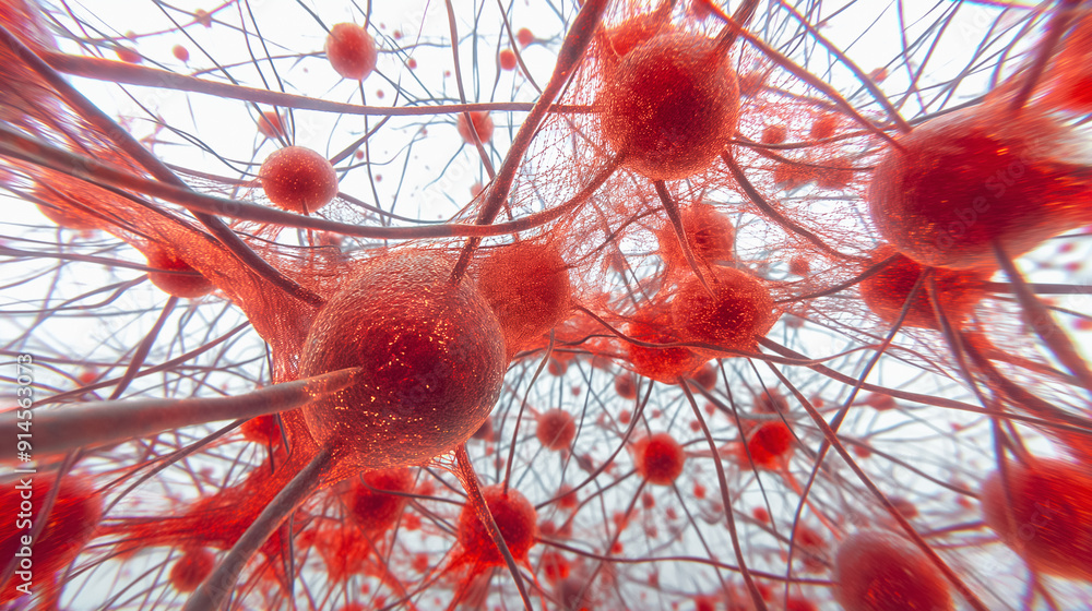 Poster closeup view of neurons and synapses in the brain, exploring complex biological interactions