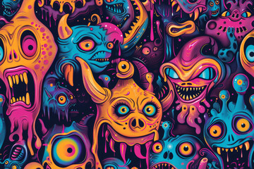 Fototapeta premium Colorful Monster Illustration with Cartoon Creatures