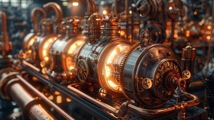 Steampunk engine close-up - generative ai