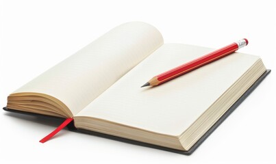 Blank book with pencil and red bookmark.