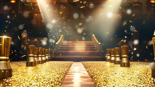 Awards ceremony background, spotlight effect and 3D gold star and bokeh elements