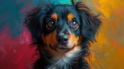 Adorable Dog Portrait Against Colorful Abstract Background