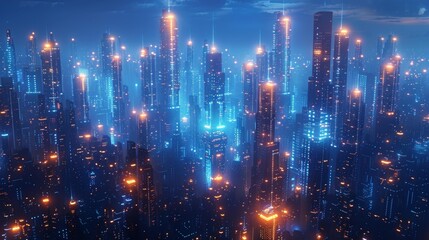Fototapeta premium Futuristic cityscape at night - generative ai