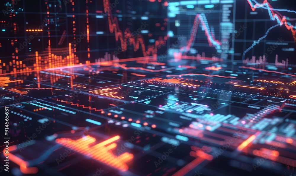 Poster complex financial chart with diverse data points and economic indicators