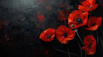 red poppies on a black background