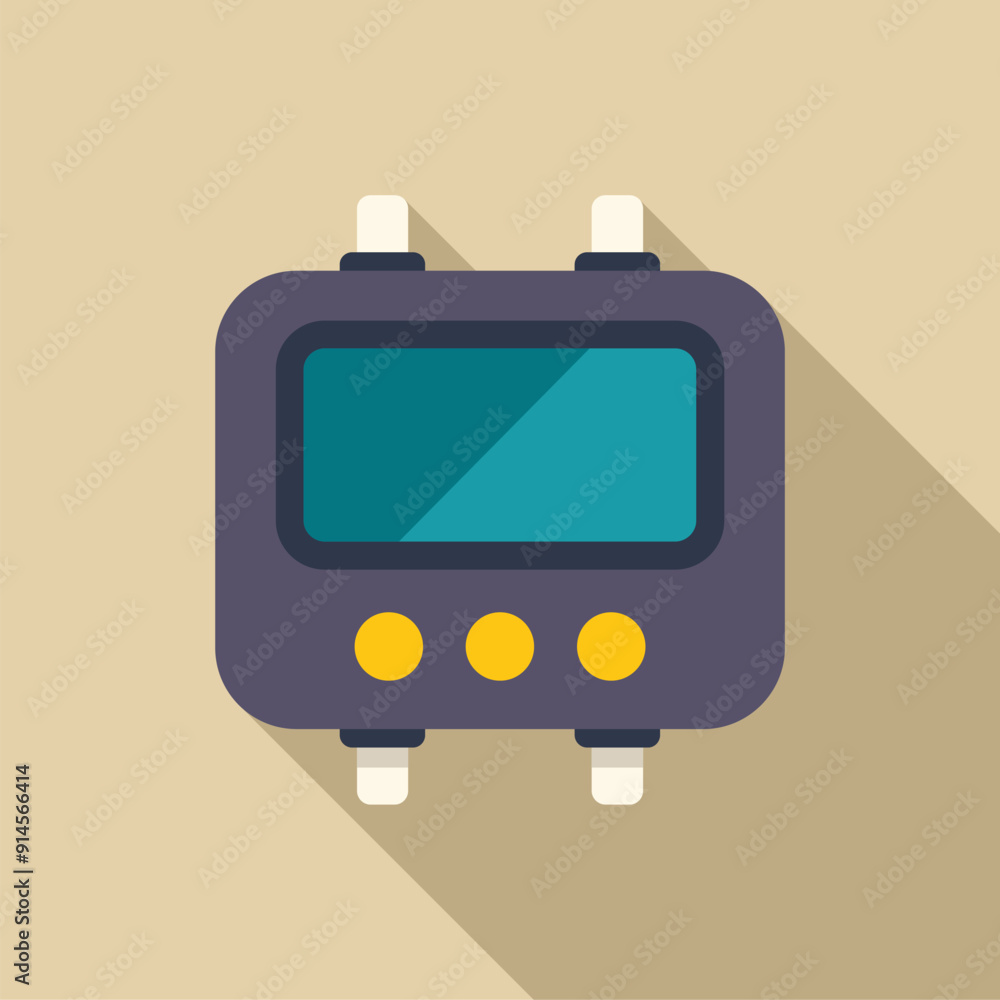 Poster electronic device with buttons and a screen displaying information in flat design style