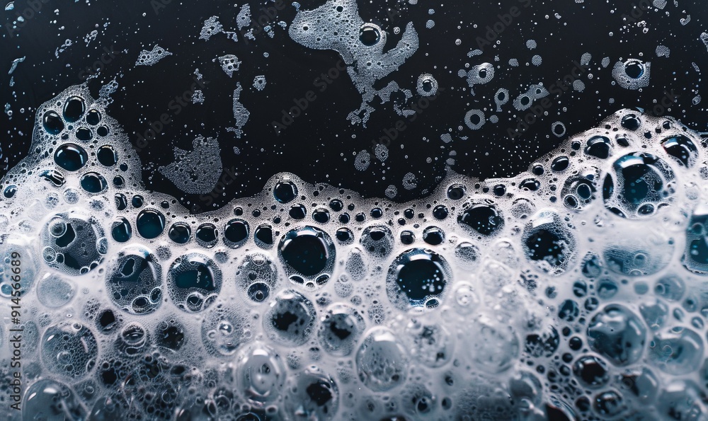 Poster top view of soap foam bubbles creating an abstract texture against a dark background, perfect for a 
