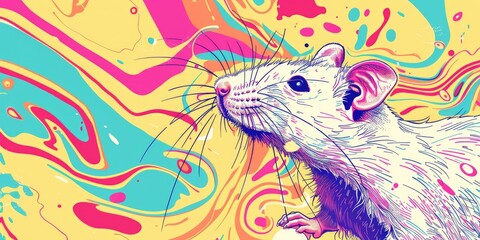 Fototapeta premium A white rat against a colorful background.